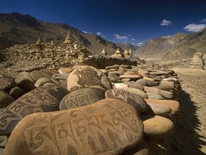 Preview wallpaper asia, mountains, stones, patterns, art