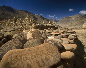 Preview wallpaper asia, mountains, stones, patterns, art