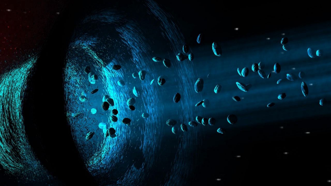 Wallpaper asteroids, black hole, funnel, light
