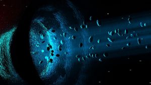 Preview wallpaper asteroids, black hole, funnel, light