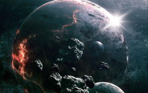 Preview wallpaper asteroids, planets, collision, light, space