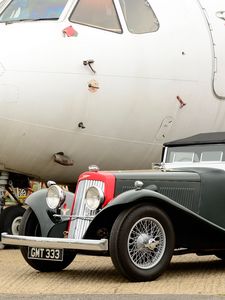 Preview wallpaper aston martin, 1937, black, green, side view, style, cars, aircraft