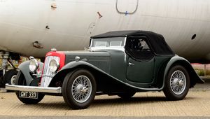 Preview wallpaper aston martin, 1937, black, green, side view, style, cars, aircraft