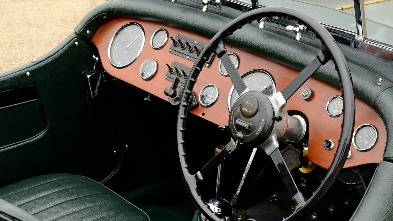 Wallpaper aston martin, 1937, green, salon, interior, steering wheel, retro