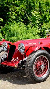 Preview wallpaper aston martin, 1939, red, side view, style, cars, retro, nature, trees, asphalt