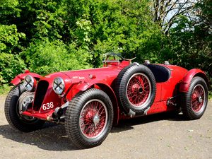 Preview wallpaper aston martin, 1939, red, side view, style, cars, retro, nature, trees, asphalt