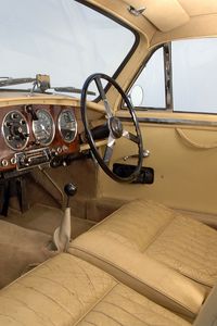 Preview wallpaper aston martin, 1950, beige, salon, retro, interior, steering wheel, speedometer
