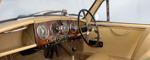 Preview wallpaper aston martin, 1950, beige, salon, retro, interior, steering wheel, speedometer