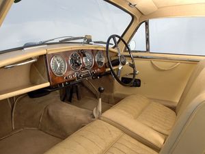 Preview wallpaper aston martin, 1950, beige, salon, retro, interior, steering wheel, speedometer