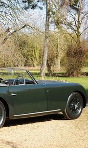 Preview wallpaper aston martin, 1952, green, side view, style, cars, retro, nature, trees, shrubs