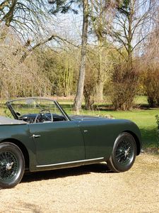 Preview wallpaper aston martin, 1952, green, side view, style, cars, retro, nature, trees, shrubs