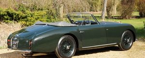 Preview wallpaper aston martin, 1952, green, side view, style, cars, retro, nature, trees, shrubs