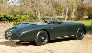 Preview wallpaper aston martin, 1952, green, side view, style, cars, retro, nature, trees, shrubs