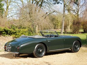 Preview wallpaper aston martin, 1952, green, side view, style, cars, retro, nature, trees, shrubs