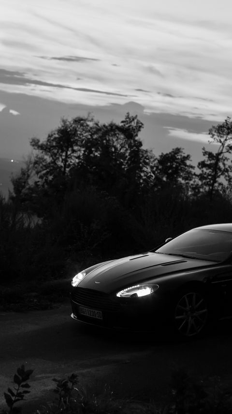 480x854 Wallpaper aston martin a8, aston martin, bw, machine, black, dark