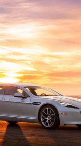 Preview wallpaper aston martin, auto, white, sunset