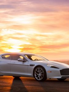 Preview wallpaper aston martin, auto, white, sunset