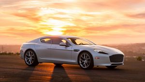 Preview wallpaper aston martin, auto, white, sunset