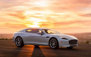 Preview wallpaper aston martin, auto, white, sunset