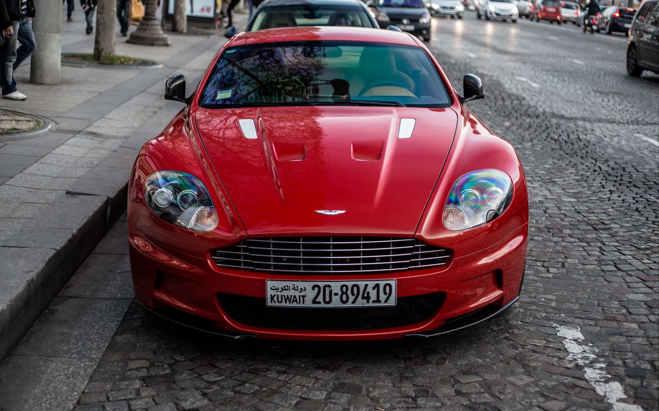 1280x800 Wallpaper aston martin, car, red, front view