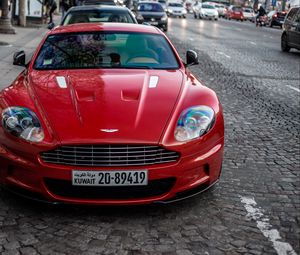 Preview wallpaper aston martin, car, red, front view