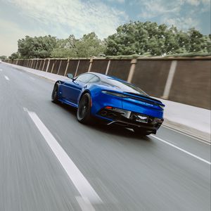 Preview wallpaper aston martin, car, sports, blue, road, speed, movement