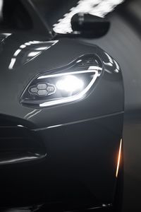 Preview wallpaper aston martin db11, aston martin, sportscar, gray, headlight, front view, close-up