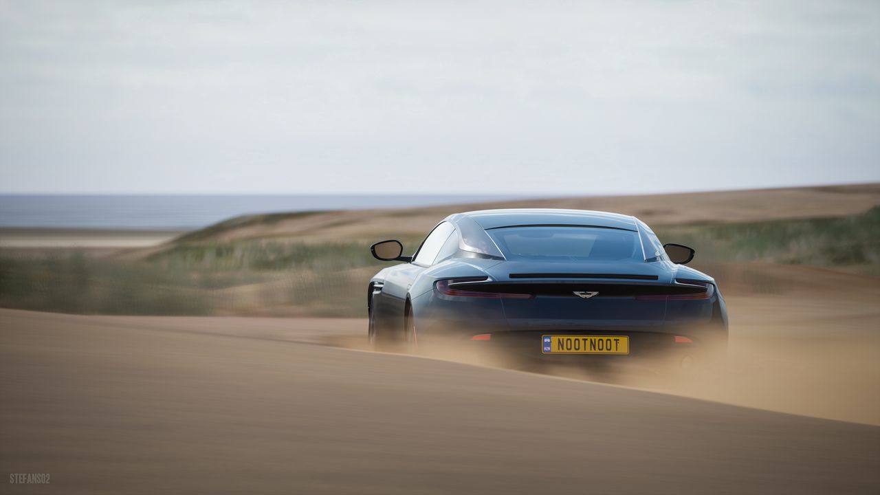 Wallpaper aston martin db11, aston martin, sportscar, blue, rear view, desert, sand