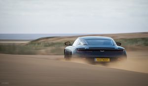 Preview wallpaper aston martin db11, aston martin, sportscar, blue, rear view, desert, sand