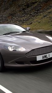 Preview wallpaper aston martin, db9, 2004, gray, front view, style, cars, speed, nature, asphalt