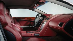 Preview wallpaper aston martin, db9, 2004, red, salon, interior, steering wheel