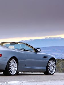 Preview wallpaper aston martin, db9, 2004, blue, side view, style, cars, nature, mountains