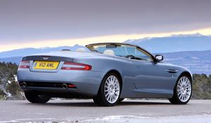 Preview wallpaper aston martin, db9, 2004, blue, side view, style, cars, nature, mountains