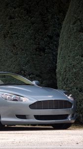 Preview wallpaper aston martin, db9, 2004, blue, side view, style, cars, shrubs