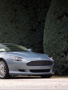 Preview wallpaper aston martin, db9, 2004, blue, side view, style, cars, shrubs