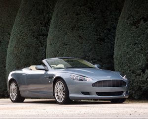 Preview wallpaper aston martin, db9, 2004, blue, side view, style, cars, shrubs