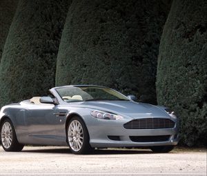 Preview wallpaper aston martin, db9, 2004, blue, side view, style, cars, shrubs
