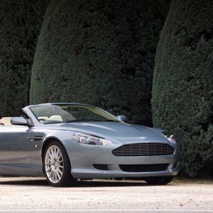 Preview wallpaper aston martin, db9, 2004, blue, side view, style, cars, shrubs