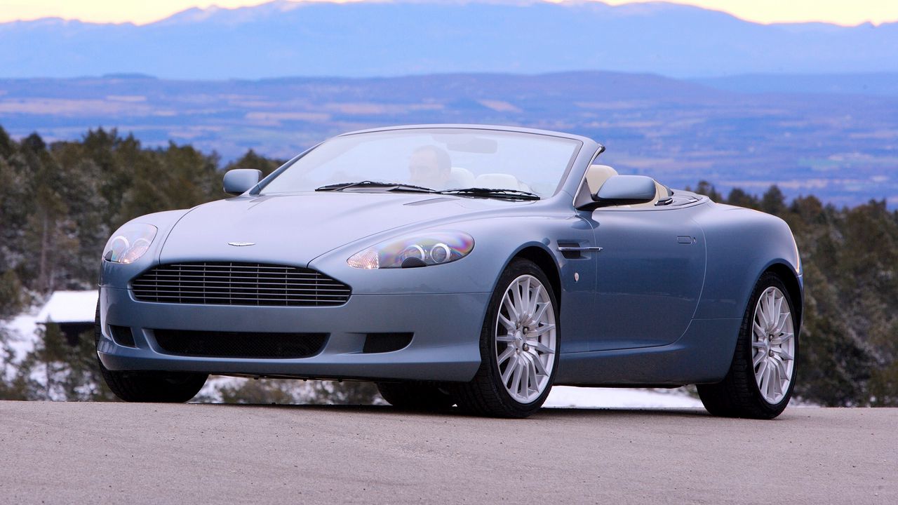 Wallpaper aston martin, db9, 2004, blue, front view, style, cars, nature, mountains, trees