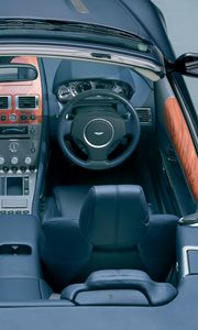 Preview wallpaper aston martin, db9, 2004, black, salon, interior, steering wheel, speedometer