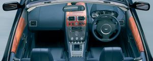 Preview wallpaper aston martin, db9, 2004, black, salon, interior, steering wheel, speedometer