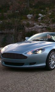 Preview wallpaper aston martin, db9, 2004, blue, side view, style, cars, nature, grass, asphalt