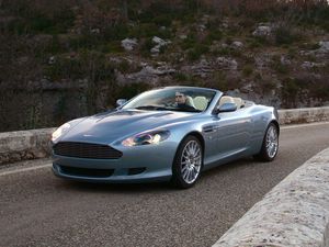 Preview wallpaper aston martin, db9, 2004, blue, side view, style, cars, nature, grass, asphalt