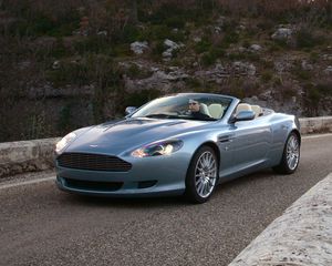 Preview wallpaper aston martin, db9, 2004, blue, side view, style, cars, nature, grass, asphalt