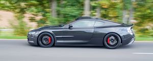 Preview wallpaper aston martin, db9, 2004, black, side view, style, sports, cars, speed, trees, asphalt