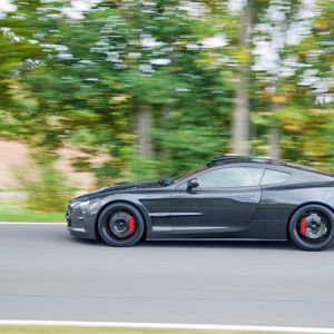 Preview wallpaper aston martin, db9, 2004, black, side view, style, sports, cars, speed, trees, asphalt