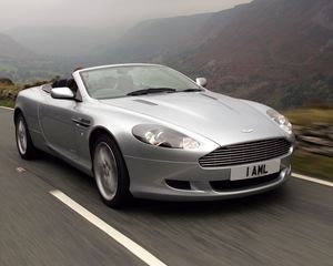 Preview wallpaper aston martin, db9, 2004, silver metallic, side view, style, sports, cars, speed, nature, mountains
