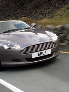 Preview wallpaper aston martin, db9, 2004, gray, front view, style, sports, cars, speed, asphalt