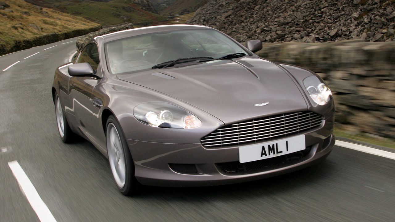 Wallpaper aston martin, db9, 2004, gray, front view, style, cars, speed, mountains, asphalt