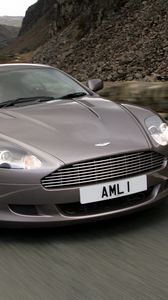 Preview wallpaper aston martin, db9, 2004, gray, front view, style, cars, speed, mountains, asphalt